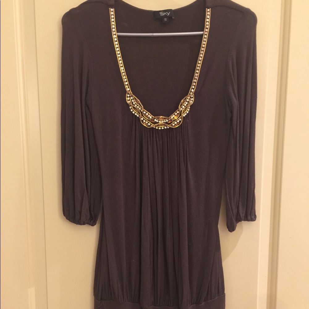💕2 for 20💕Brown Sky Dress with crystal neckline